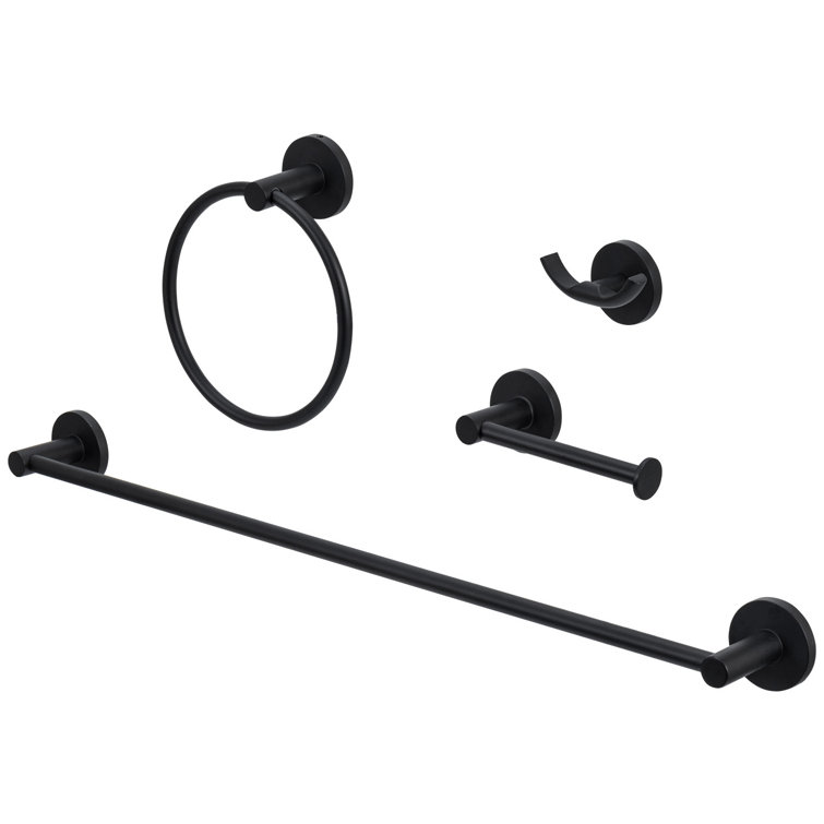 MyGift Matte Black 4 Piece Stainless Steel Bathroom Hardware Sets | Wayfair